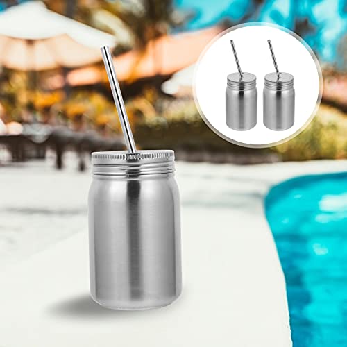 WINOMO Conjuntos 2 Frasco de Pedreiro Copos Copos De Palha De Aço Inoxidável 500Ml Copo Bebendo Palh