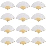 VIDETOL 32 Pcs White Handheld Paper Fan, Paper Folding Fans with Bamboo Handle, Papers Fans for Wedding Decoration, Party Decoration, Party Favors and DIY Decoration