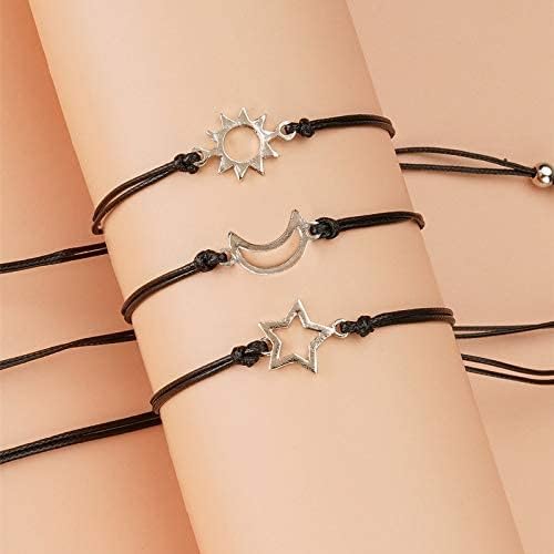 QIAMNI 3PCS Sun Moon Star Weave Bracelet for Women Girls Handmade Braided Rope Simple Personalised Best Friend Gift Dainty Jewelry - Image 4