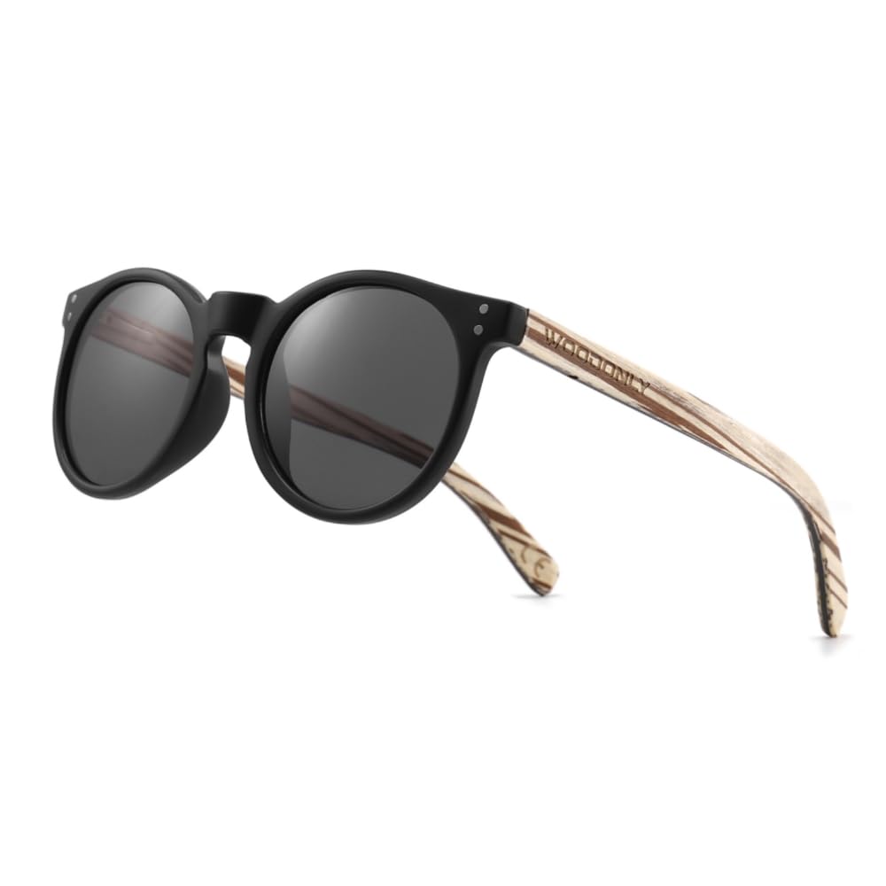 WOODONLY Gafas de Sol Polarizadas Redondas de Madera - Gafas de Sol de Madera de Moda para Hombres y Mujeres Regalos Perfectos