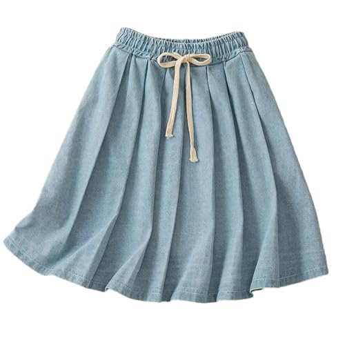 Women's Cotton Denim Skirt Drawstring Loose Pleated Skirt