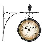 WICHEMI Double Sided Wall Clock 9.8"/25cm Vintage European Style, 360° Rotation Retro Station Clock for Indoor Outdoor - Patio, Garden, Living Room, Bedroom