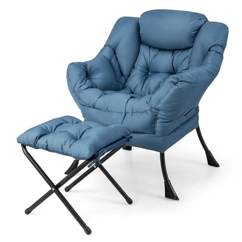 Sillón plegable comodidad poliéster azul miniatura 1
