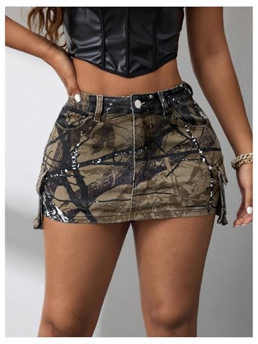 Floerns Women's Y2k Mini Skirt Low Waist Camouflage Street Bodycon Cargo Skirts4