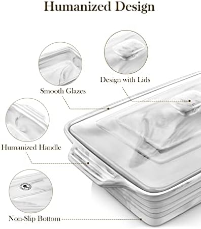 MALACASA Large Casserole Dish with Lid, 4.4 Quart Ceramic Baking Dish for Oven, 13 x 9 Lasagna Pan Deep with Lid, Microwave, Dishwasher Safe, Series BAKE-GREY - Thumbnail 3