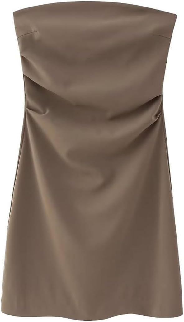 YOLNEY Dress， Women Strapless Draped Dress Sexy Exposed Shoulders Back Zipper Female (Size : L)