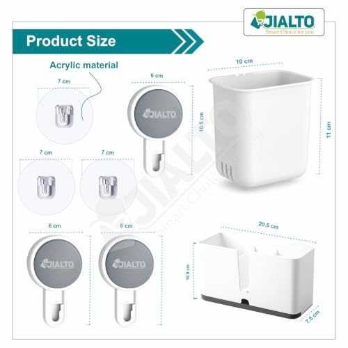 Image of JIALTO Wall Mounted Bathroom Organizer Storage Basket with Strong Adhesive, No Drill Bathroom Shelf, Multipurpose Toothbrush, Toothpaste, Soap & Cosmetic Holder, Waterproof Plastic Rack