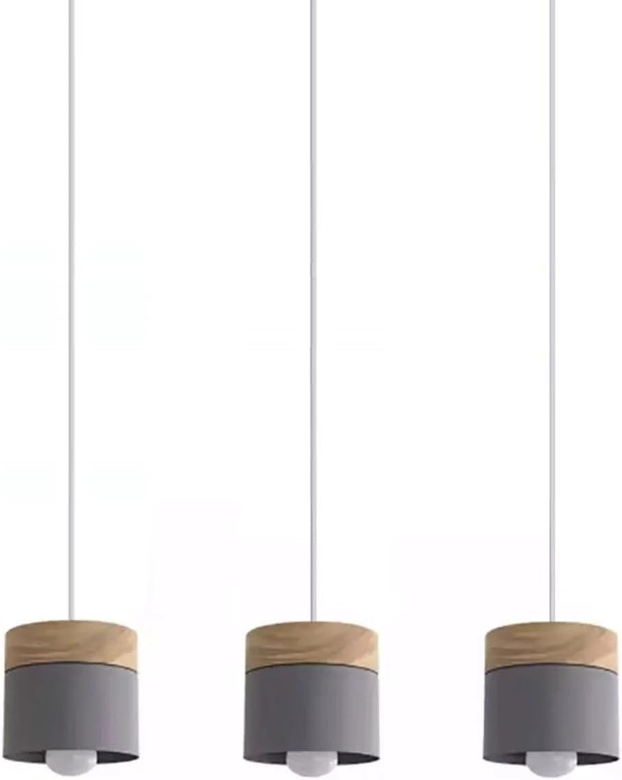 3-Lights Pendant Lights Fixtures Wooden Chandelier Lighting Modern Flush Mount Ceiling Light Retro Grey Length Adjustable Hanging Lamp E26 for Bedroom Kitchen Island Dining Room Living Room
