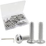 OSVJE 30 Pack Flat Head Hex Socket Cap Screws, Silver 304 Stainless Steel Hex Drive, Bright Finish Fully Machine Thread for Industrial/Manufacturers（1/4-20 * 1 inch）