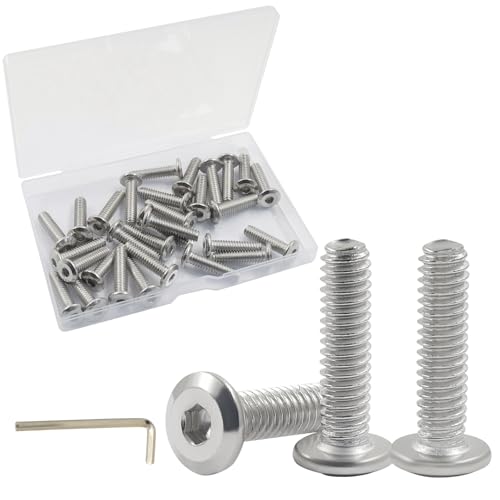OSVJE 30 Pack Flat Head Hex Socket Cap Screws, Silver 304 Stainless Steel Hex Drive, Bright Finish Fully Machine Thread for Industrial/Manufacturers（1/4-20 * 1 inch）