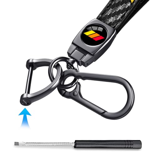 Image of Black Keychain for Toyota Tacoma 4Runner Tundra TRD Camry Rav4, Black Leather & Metal Key Ring with Tri-Color Stripe Logo, Car Key Chain Holder Accessories