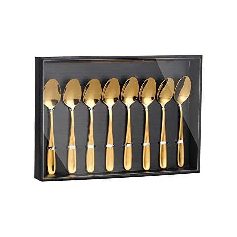 Buyer Star 8 Pack Coffee Spoons Set, Gold Dessert Spoons Stainless Steel 18/10 Teaspoons Espresso Spoons in Black Gift Box for Party Weddings Bridal Shower Birthday Cover
