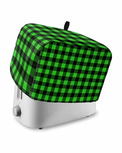 Vintage Toaster Cover 4 Slice, Green Buffalo Plaid Bread Maker Dust Cover with Pockets for Kitchen Small Appliance 12x11x8in