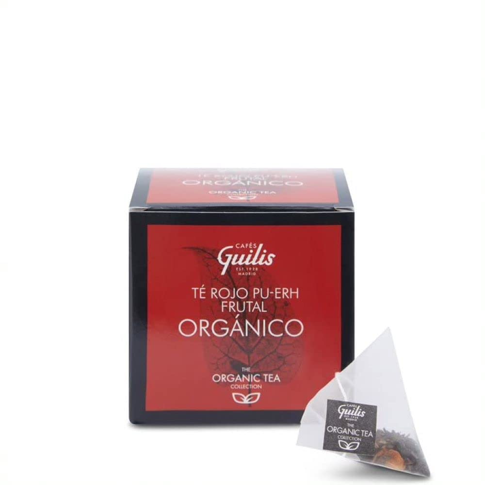 CAFES GUILIS DESDE 1928 AMANTES DEL CAFE Té Rojo Pu Erh Frutal Orgánico en Hoja Caja 15 Pirámides - Pack 4