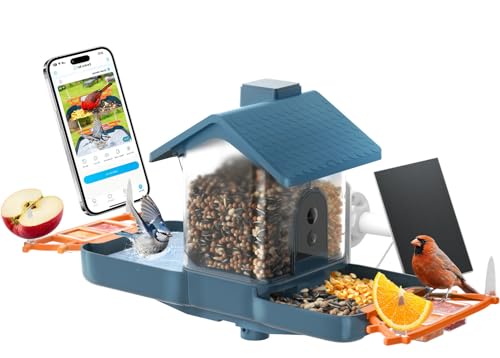 ​Bird Feeder with Camera and Bird Bath for Outdoors, Dual-Lens 2K HD Video with AI Identification, Solar Powered, Instant Alerts, IP66 Weatherproof