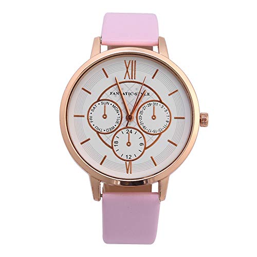 Preisvergleich Produktbild KUIDAMOS Armbanduhr, 3 kleine Zifferblätter Strapazierfähiges PU-Uhrenarmband Einfache und Elegante Uhr Quarzwerk mit guter Lichtdurchlässigkeit für Ihre Freunde oder Familie(Rose Gold Frame pink)
