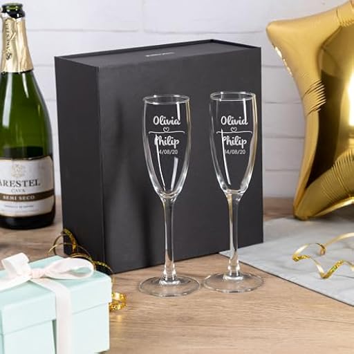 Wanapix | Pack de 2 Copas de Cava Personalizada | Estuche de Regalo Incluido | Copa de Champagne Cristal Grabada a Láser | Boda/Aniversario/San Valentín | 20cl. | Heart | Ya disponible en tu tienda friki favorita! En mundofriki.es!