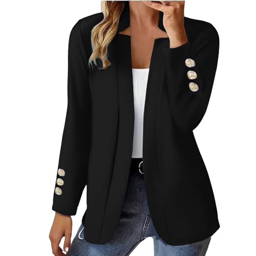 Blazer Femme, Chic Et Elegant Veste Boutons Longues Couleur Unie Manches Slim Fit Classique Grandes Tailles Bureau Travail Blazer Femme