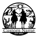 Handmade Custom Cowboy Metal Wall Sign,Personalized Cowboy Metal Wall Art,Custom Cowboy Couple Metal Wall Art, Cowboy Metal Wall Decor-Riding Cowboys Decor,Cowboy Name Signs (Style-2)