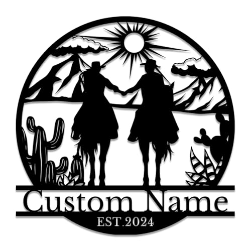 Handmade Custom Cowboy Metal Wall Sign,Personalized Cowboy Metal Wall Art,Custom Cowboy Couple Metal Wall Art, Cowboy Metal Wall Decor-Riding Cowboys Decor,Cowboy Name Signs (Style-2)