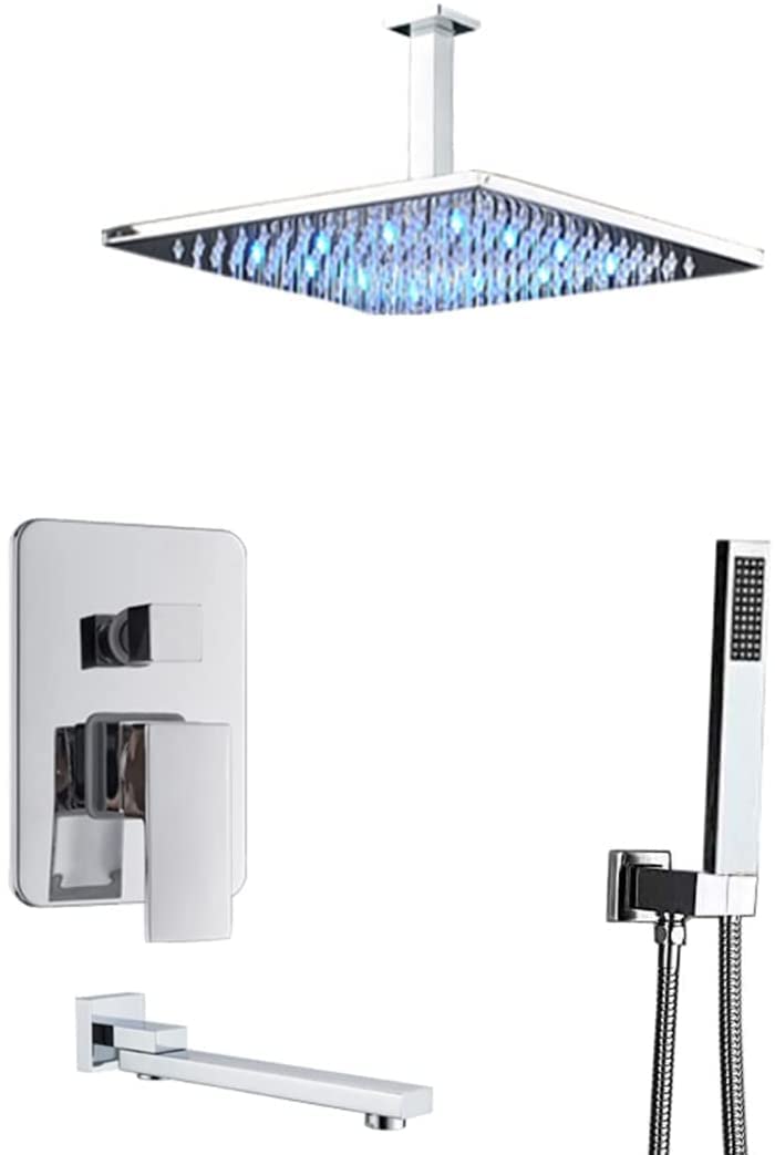 NGDFGR Shower Set Shower Concealed Shower Mixer Taps Set Wall Mounted Rome Shower Faucet Set With Hand Shower And Led Rainfall Shower Head,8 In,size_name-12 Inch