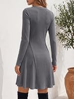 Saodimallsu Damen A-Linie Strickkleid Langarm Pulloverkleid,Dunkelgrau,XS – Ansicht 4