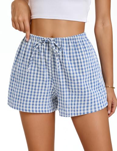 Image of Women Boxer Shorts with Pockets Comfy Breathable Drawstring Short Cotton Pajama Lounge Trendy Beach Casual