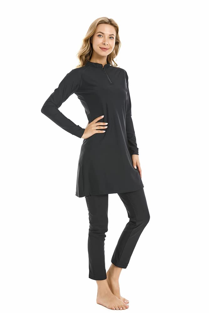 Costume da Bagno Musulmano Costume da Bagno Islamico 3 Pezzi Costume da Bagno a Maniche Lunghe Hijab Burkini a Copertura Totale