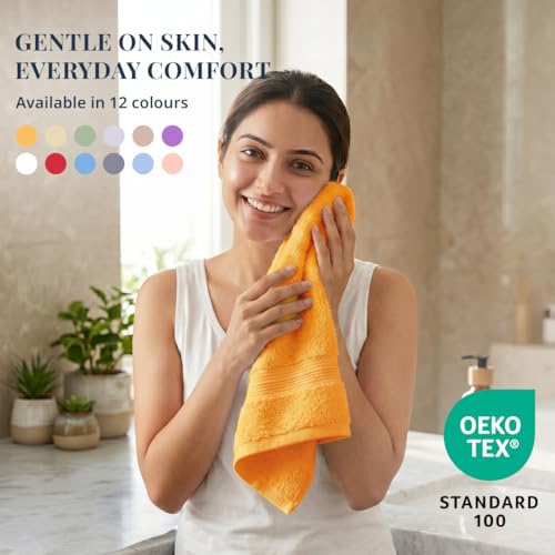 Image of LANE LINEN 450 GSM 100% Cotton Colorado Hand Towel 2PC - Tangerine | Ring Spun Cotton Weave, True 60x40cm Each, Quick Dry & Absorbent, Napkins for Gym, Workout, Sports