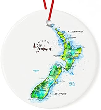 New Zealand Ornament Chirtsmas Ornaments Circle Ceramic 3 Inch for Family Friends Decor Christmas Tree New Zealand Map Hanging Pendant Xmas Gift State City Collection Celebrate Xmas Holiday Party