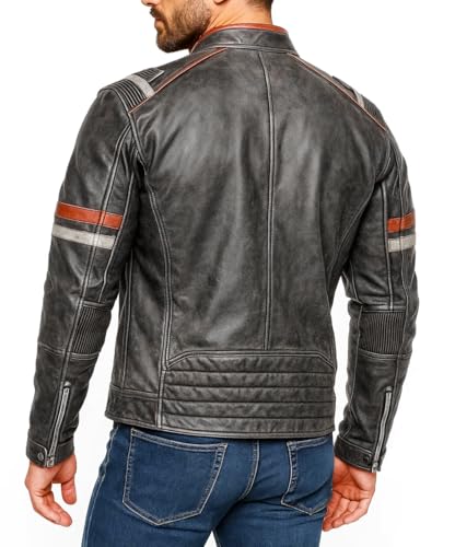 Image of Men Premium Distressed Brown Padded Armored Cowhide Leather Coat | Vintage Cafe Racer Protective Moto Jacket