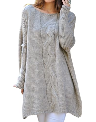 chouyatou Women Fall Cable Knit Pullover Sweater Tunic or Tops to Wear with Leggings Loose Chunky Sweater