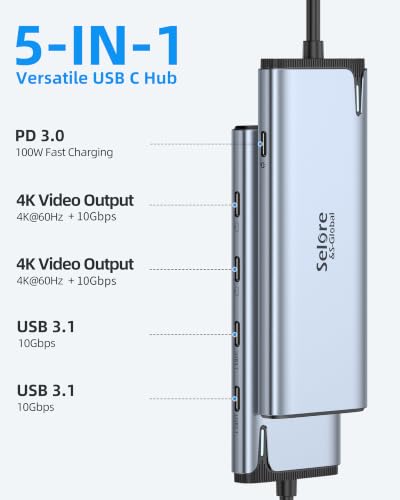 Image of USB-C Splitter with 4K@60Hz Video USB-C Hub Dual Monitor with DP Alt Mode