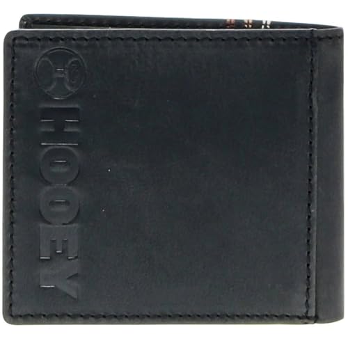 Image of HOOEY Ranger Men's Leather Bifold Wallet - Black Genuine Leather, Embroidered Western Design, 6 Card Slots & Large Cash Pocket - Durable Everyday Wallet for Men
