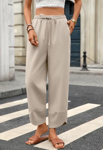 Women's Casual Linen Baggy Pants Loose Fit Hem Split3