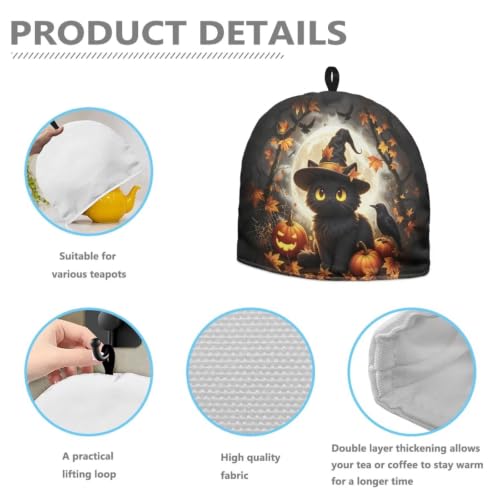 Image of Black Cat Tea Cozy for Teapot Insulated Halloween Decor Tea Cosy for Teapot Tea Pot Cover for Home Kitchen Decoration