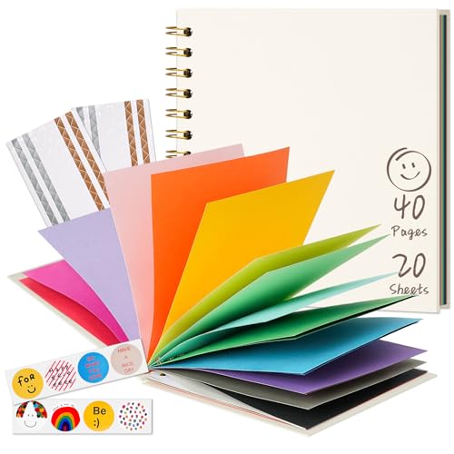 DIY Scrapbook for Kids 8x8 20 Sheet/ 40 Pages Colorful Pages Craft Album Creative Art Journal for Drawing Writing Photo & Stickers Perfect Handmade Gift for Boys and Girls Cream