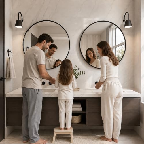 Image of USHOWER 2 Pack 30 Inch Round Bathroom Mirrors for Over Sink | Circle Mirror with Metal Frame, Black Wall Mirror Modern Decoration for Vanity, Entryway, Living Room, Hallway and Bedroom