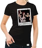 shirtdepartment - T-Shirts selbst gestalten - Mit deinem Foto und Text/Namen in tollen Rahmen - Herren, Damen und Kinder - Baumwolle/Personalisiertes Print-Shirt Damen-Polaroid-schwarz M