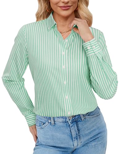 Image of siliteelon Button Down Shirts for Women Oxford Shirt Long Sleeve Classic Wrinkle Free Business Dress Shirts Work Office