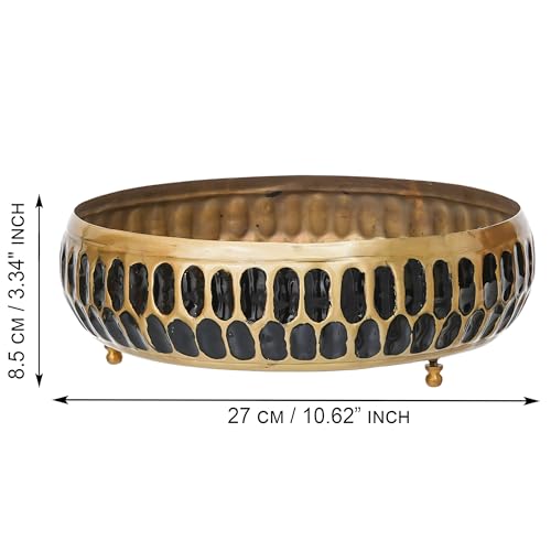 Image of eCraftIndia Black Golden Metal Urli Bowl for Home Decoration Office Tv Unit Kitchen Showpiece for Good Luck | Urli for Floating Candles Flowers for Pooja Room Entryway Living Room Diwali Gift