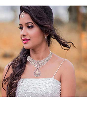 Touchstone White Tone Indian Hollywood White Pink Rhinestones Stunning Bridal Jewelry Necklace For Women #TOP4