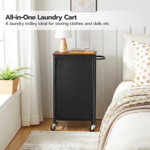 Hoobro Rolling Slim Laundry Basket With Lid, Laundry Hamper With Wheels, Laundry Sorter With Side Pockets And Handle, Oxford Fabric Bag, Space-Saving, Rustic Brown And Black Bf24Xy01 #TOP6