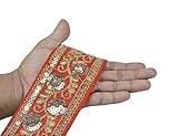 CRAFTLOVE Craft Love Raw Silk Sequence Floral Border Lace 9.2 Yards/8.5 Meters for Saree Blouse Dupatta Lehenga Sewing Designing Crafts etc. (6 cm Wide) (Red), (ART-28042022A)