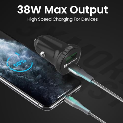 Portronics-71W-Triple-Output-Fast-Car-Charger-with-33W-Type-C-Cable-20W-Type-C-PD-18W-USB-Port-Fast-Charging-Adapter-Compatible-with-Cars-for-iPhone-Android-Smartphone-Black