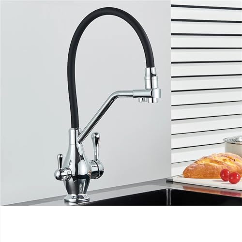 Robinet de cuisine à eau filtrante 2 en 1 mitigeur double bec laiton pour évier cuisine