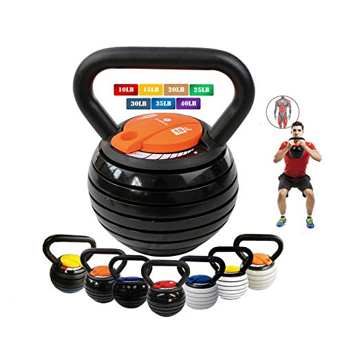10-40LBS Kettlebell Weights Set, Adjustable Kettle Bells Weight Sets for Men Women Strength Training Exercise, 10 15 20 25 30 35 40 lbs Kettlebells, Home Fitness Gym Equipment,Black+Qrange