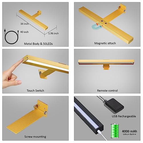 Image of Rechargeable Picture Light,16in Metal Wireless Art Light Display Lamp with Remote,Dimmable and Timer Picture Lights for Paintings,3 Modes,Dartboard Light for Frame Picture Gallery Portrait