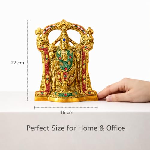 Image of Kalakriti Premium Stone Work Metal Gold Plated Tirupati Balaji Statue Wall Decor, Venkateswara Swamy Idol for Home Temple Religious Diwali Return Gift & Spiritual Decoration 1 Pc
