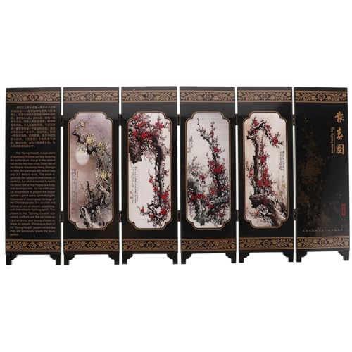 Biombo antiguo pequeño de madera miniatura adorno elegante clásico partición de pantalla mueble 2